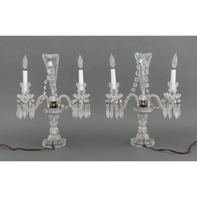 Glass Victorian Style Cut Crystal Candelabra, Pair For Sale - Image 7 of 13