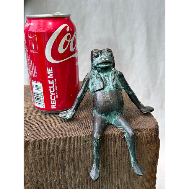 Bronze Vintage Bronze Seated Frog Garden Ornament For Sale - Image 8 of 18