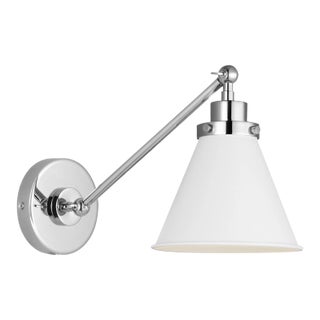 Chapman & Myers by Visual Comfort Studio Wellfleet Single Arm Cone Task Sconce, Matte White & Polished Nickel For Sale