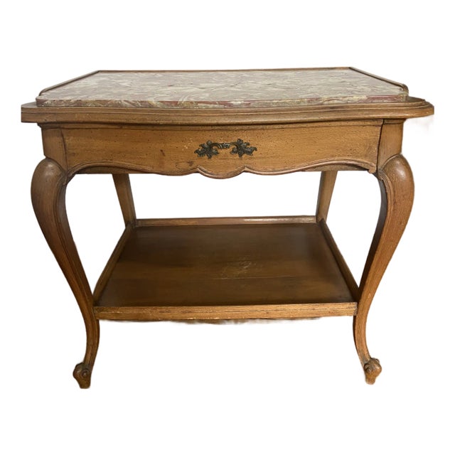 Antique Walnut Side Table, Marble Top For Sale