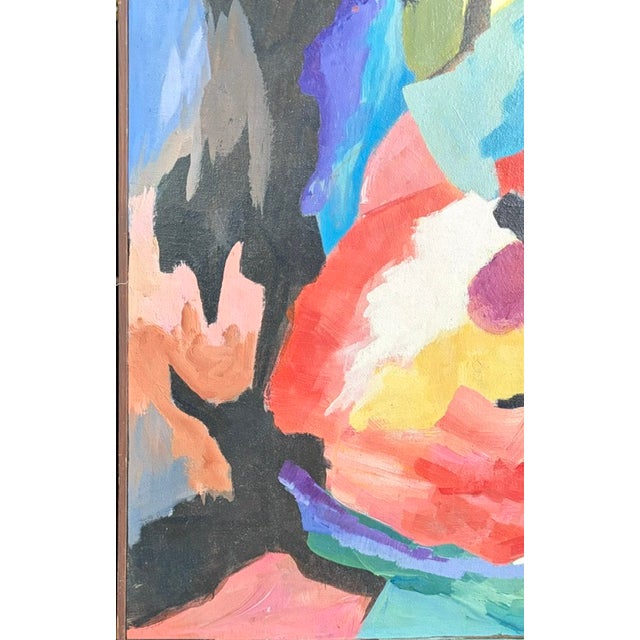 Pink Mid Century Abstract Expressionist Floral Painting, Signed For Sale - Image 8 of 10