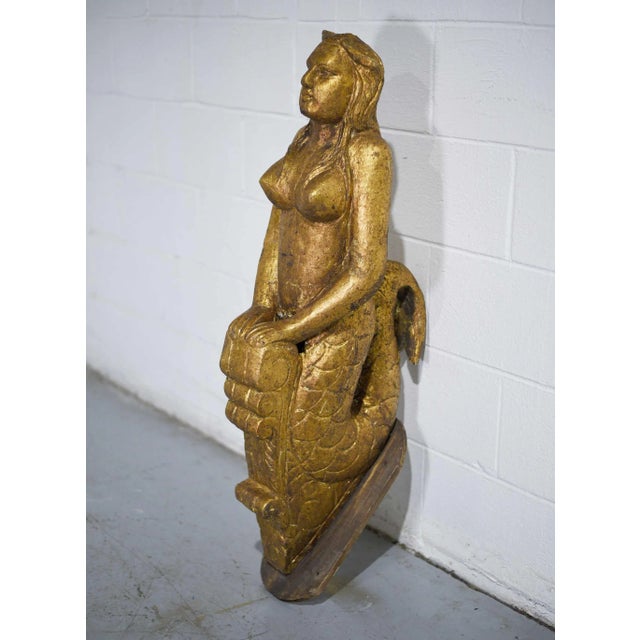 Coastal Vintage Carved Wooden Figurehead Gold Leaf Mermaid Bow of the Ship For Sale - Image 3 of 10