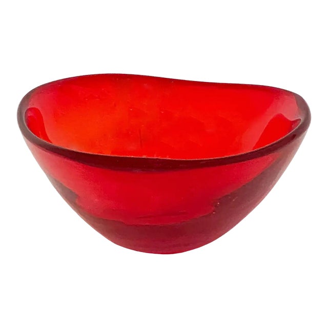 Mid Century Modern Red Murano Glass Bowl From Italy For Sale