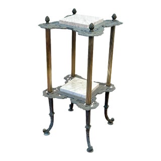 Antique Victorian 2-Tier Iron Plant Stand W/ Marble Top For Sale