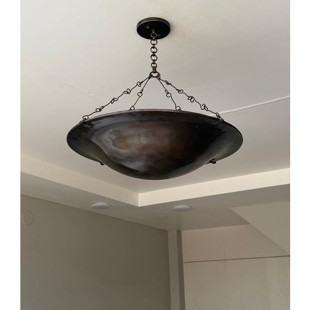 Art Deco Handmade Brass Bowl Chandelier, 4 Light Hanging Ceiling Fixture, Antique Finish Brass Lamp For Sale - Image 10 of 10