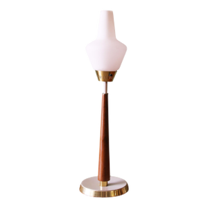 Vintage Gerald Thurston for Lightolier Scandia Brass Milk Glass Table Lamp