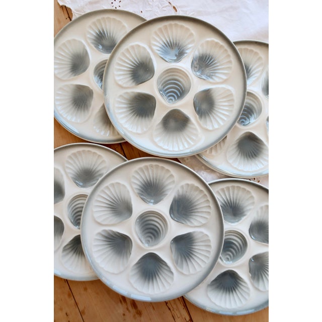 Vintage Oyster Plates in Blue-Grey Gradient Earthenware from Moulin Des Loups, 1970s, Set of 6 For Sale - Image 3 of 8