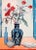 Vase With Red Florals on Tangerine Table Art Print, 9"x12" For Sale