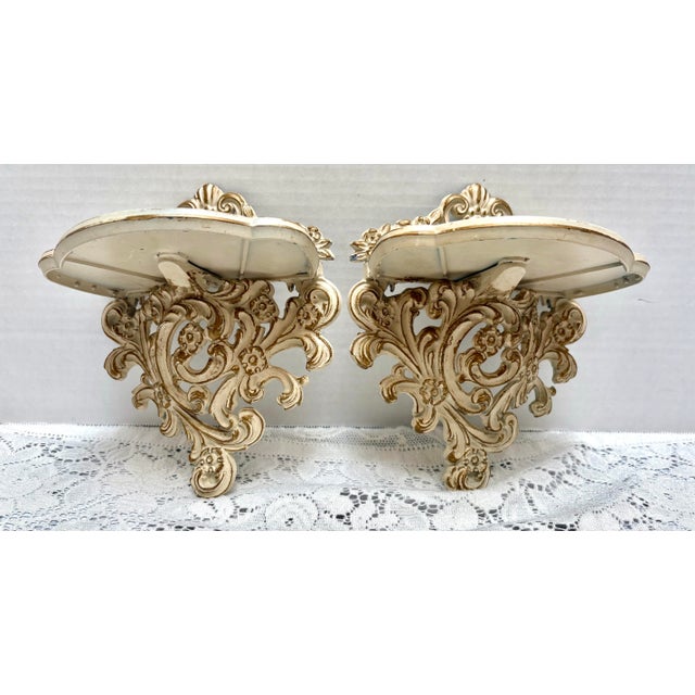 Ivory Midcentury Pair of Petite Decorative Wall Decor Shelves- Set of Two For Sale - Image 8 of 12