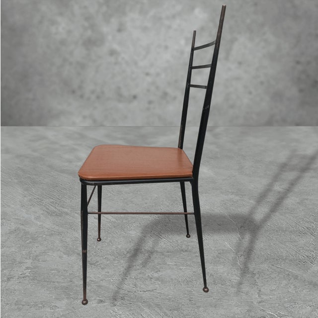 Chairs in Metal and Brown Imitation Leather, Set of 4 For Sale - Image 4 of 9