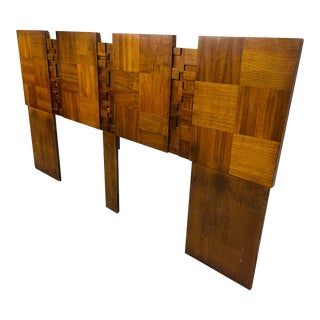 1960s Mid-Century Brutalist Walnut King Headboard For Sale