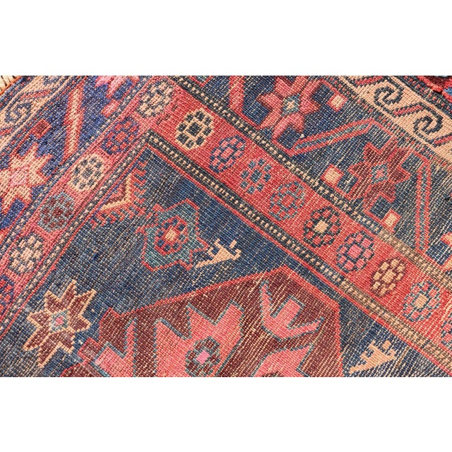 Antique Kurdish Gallery Rug With Indigo Field and Bold Tribal Medallions For Sale - Image 12 of 12