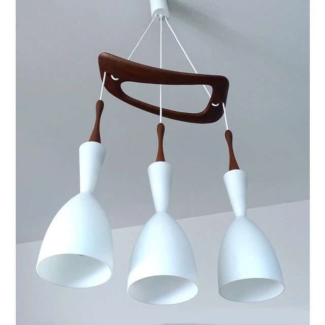 1950s Mid-Century Modern Pendant Light in Teak and Glass from Rispal For Sale - Image 5 of 18