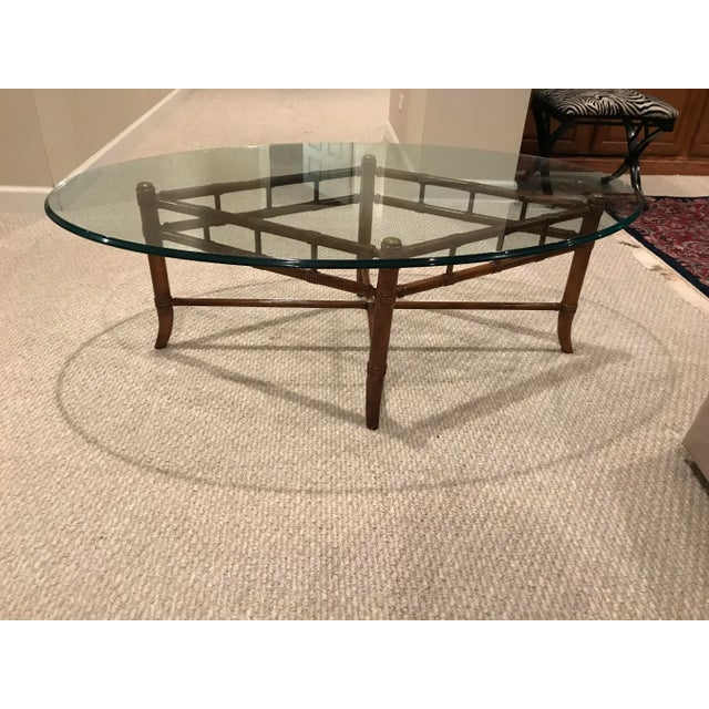 1970s 1970s Maitland Smith Style Faux Bamboo and Glass Oval Coffee Table For Sale - Image 5 of 6