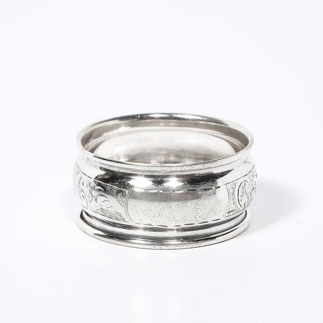 1900 - 1909 Antique Sterling Silver Napkin Ring With Engraved Detailing & English Hallmarks For Sale - Image 5 of 14