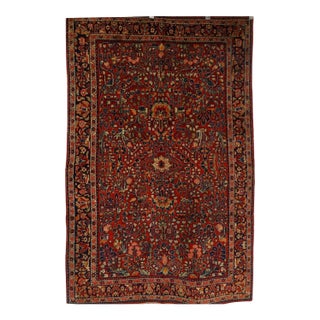Antique Persian Sarouk Wool 4x7 Red, Blue & Ivory Handmade Area Rug #9900111 For Sale