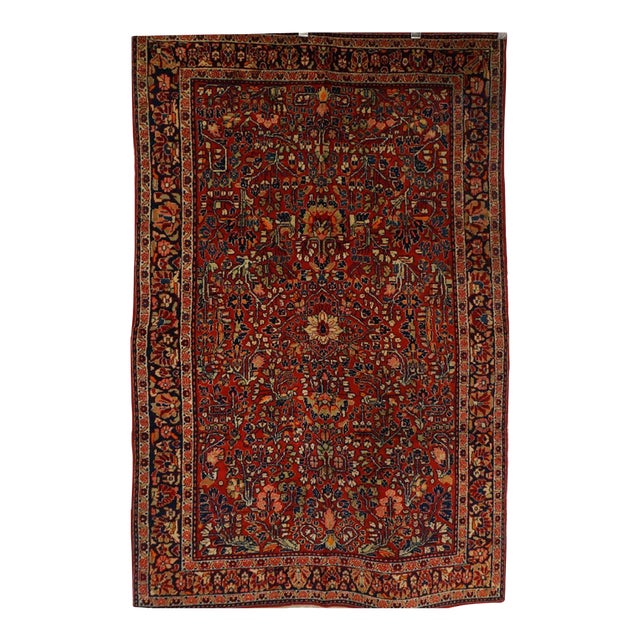 Antique Persian Sarouk Wool 4x7 Red, Blue & Ivory Handmade Area Rug #9900111 For Sale