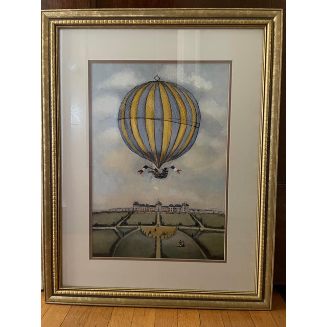 Glass 1990s Rare Antique Balloon Prints by Alexandra Churchill - Pair, Framed For Sale - Image 7 of 10