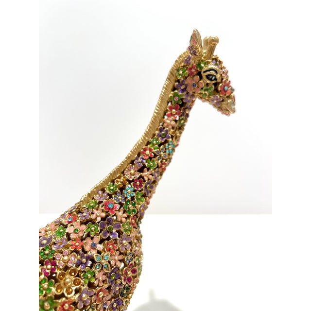 Jay Strongwater Goodwin Mille Fiori Giraffe Figurine Limited Edition 115/350 Swarovski Crystal Enamel 14k Gold Finish Pewter Luxury Collectible Decor For Sale - Image 4 of 8