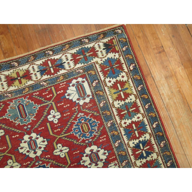 Late 19th Century Red Field Geometric Antique Caucasian Tribal Shirvan Rug - 4' x 7'9" For Sale - Image 13 of 18