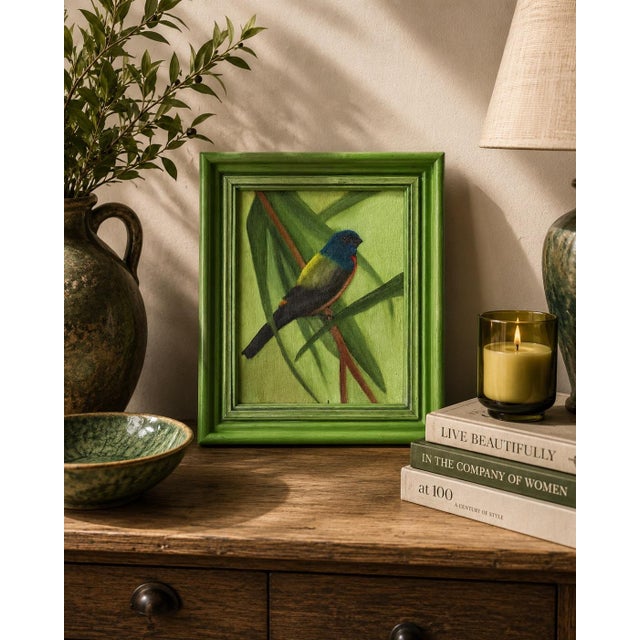 Vintage Male Painted Bunting Bird Painting For Sale - Image 9 of 9