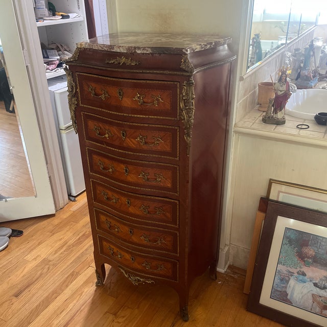 French Louis XV Style Marquetry Chiffonier Antique For Sale - Image 3 of 10
