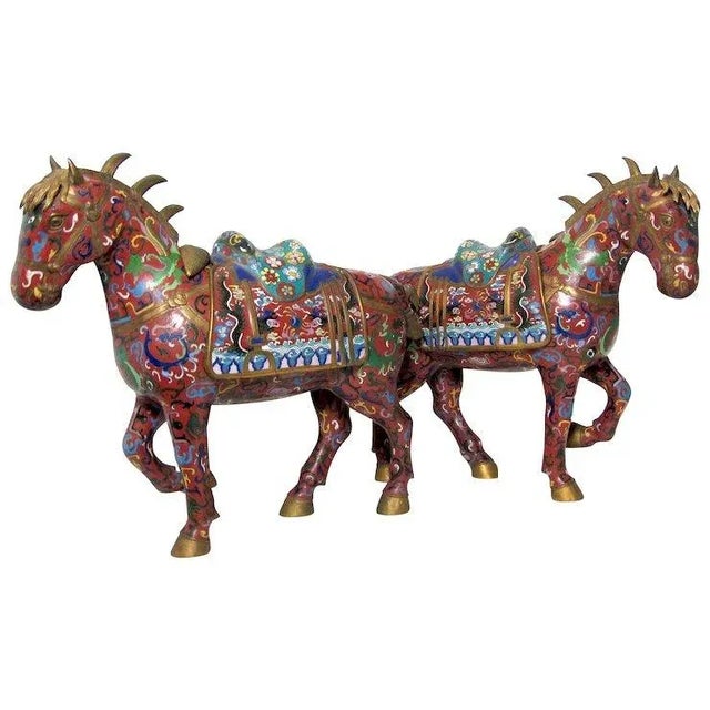 Cloisonne Tang Standing Horses - A Pair For Sale - Image 11 of 13