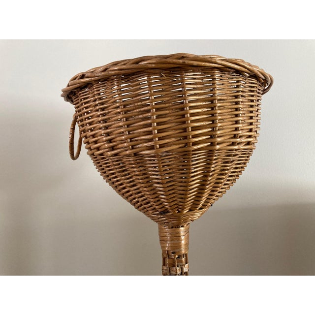 Wood Mid-Century Wicker Plant Stand For Sale - Image 7 of 8
