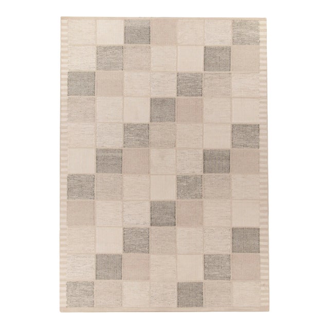 Scandinavian Style Kilim in Beige, Gray High-low Geometry by Rug & Kilim 5x8 For Sale