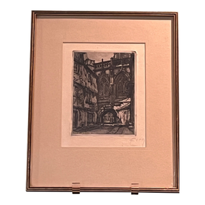 Vintage Signed Emile LeRoi French Etching Falaise Normandy Framed Art