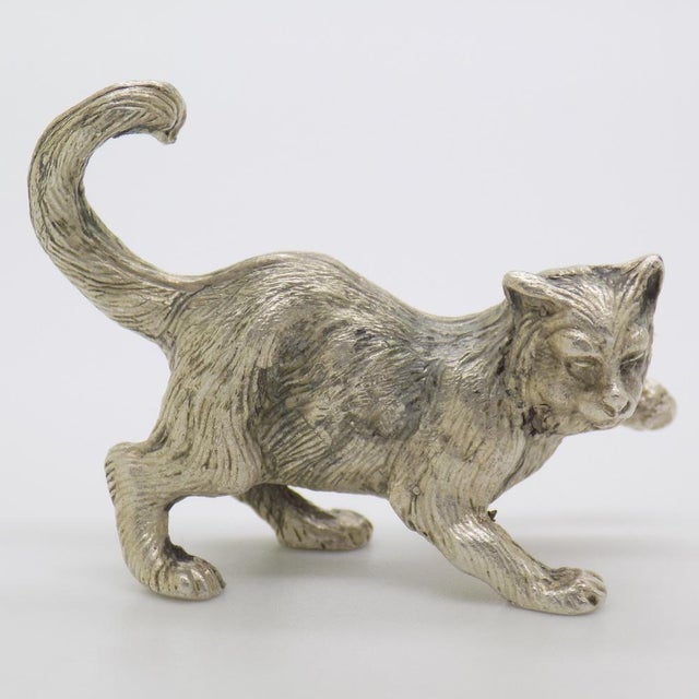 Vintage Italian Handmade Silver Cat Figurine, Milan, Italy, 1960s For Sale - Image 4 of 13