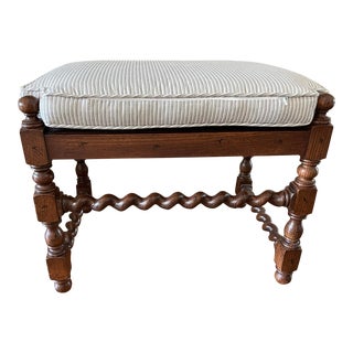 Mid 20th Century Henredon Oak Jacobean Style Barley Twist Cane Seat Stool For Sale