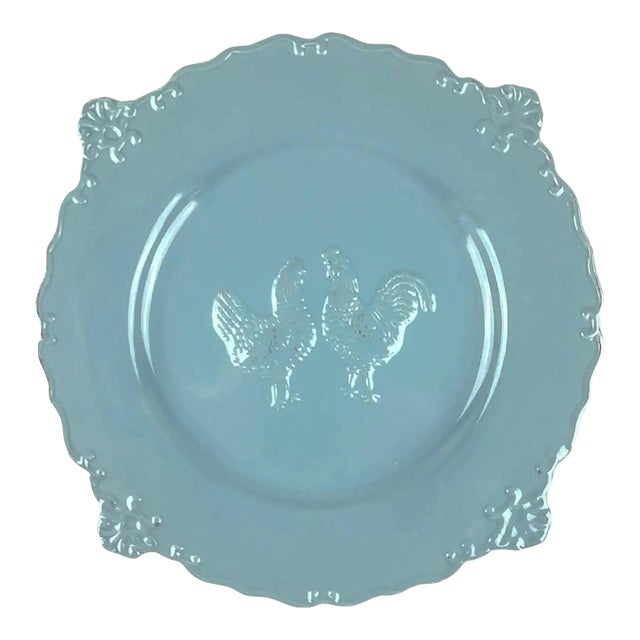 Blue Ceramic Rooster Plate Set of 4 For Sale