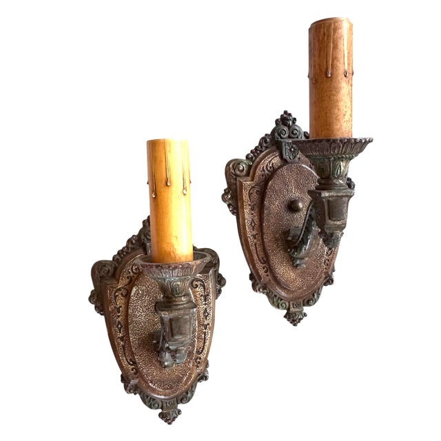 1920s Leaves SBD Berries Cast Sconces in Original Old Paints - a Pair For Sale - Image 4 of 7