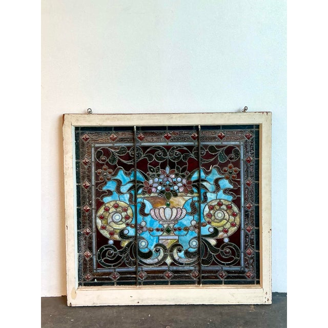 Vintage Framed Stained Glass Window For Sale - Image 11 of 12