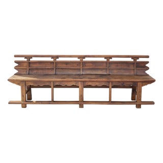 Vintage 111" Elm Wood Bench With Tiered Backrest For Sale