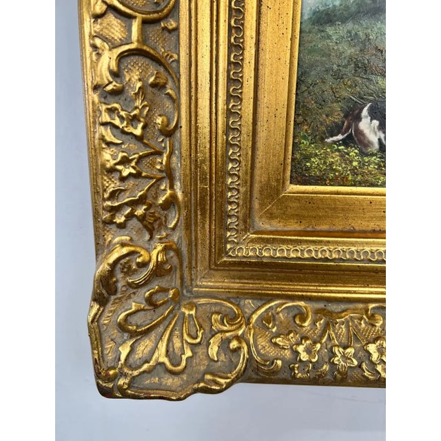 English Sporting Style Oil Painting, Huntsman & Hounds, Ornate Gilt Frame 1980's For Sale In New York - Image 6 of 14