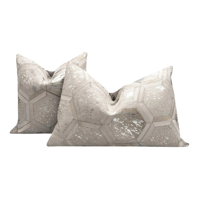 Canvello Set of Two Genuine Cowhide Leather Decorative Throw Pillows With Feather Down Insert Included For Sale