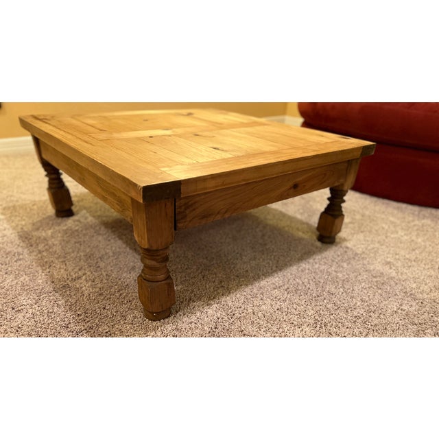 Farmhouse Rustic Reclaimed Square Wood Coffee Table For Sale - Image 3 of 8