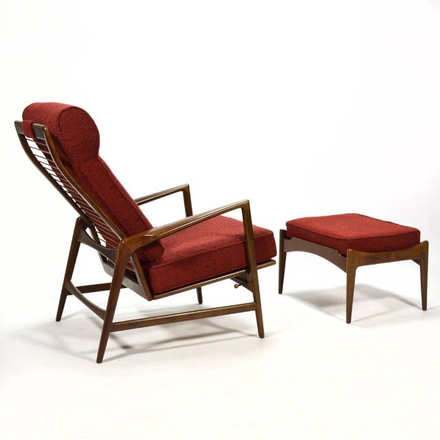 Brick Red Ib Kofod-Larsen Reclining Lounge Chair and Ottoman For Sale - Image 8 of 9