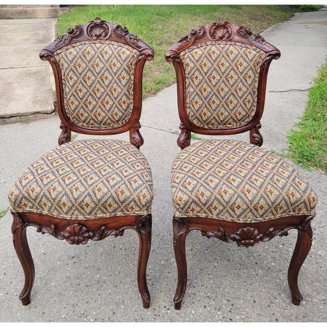 Victorian Late 19th Century Victorian Carved Rosewood Parlor Chairs For Sale - Image 3 of 15
