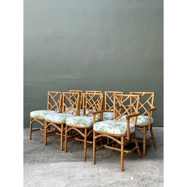 Tan Vintage Chinese Chippendale Dining Chairs in Manuel Canovas Palm Print - Set of 8 For Sale - Image 8 of 12