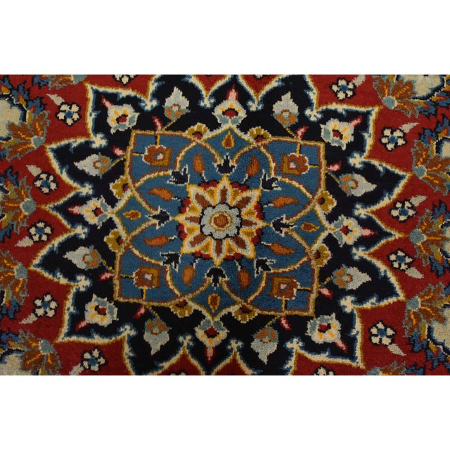 Red Kashan Rug 7’1” X 10’10” Red Wool Vintage Traditional Hand-Knotted Carpet For Sale - Image 8 of 14