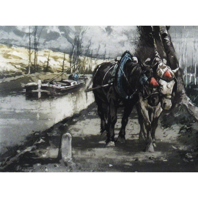Impressionist Ferdinand Jean Luigini, Cheveaux Tirant une Peniche (Horses pulling a Barge), Circa 1920 For Sale - Image 3 of 7