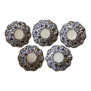 Set of 5 Vintage Coalport Mandarin Blue and Gold Scalloped Salad Plates For Sale