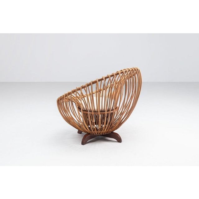 Franco Albini Lounge Chair in Rattan and Teak in the style of Franco Albini, Italy, 1950 For Sale - Image 4 of 15