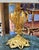 French French-Style Gold Leaf Table Lamp – Delicate Bronze Base With Ornate Leaf Motifs & Pleated Shade For Sale - Image 3 of 4