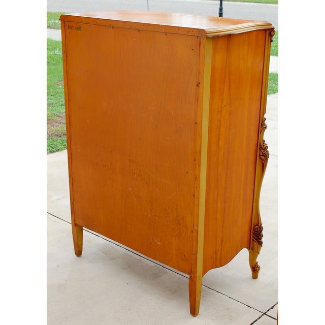 Magnificent Vintage French Provincial Louis XV Rococo Satinwood & Burl Wood Tall Boy Chest For Sale - Image 13 of 16