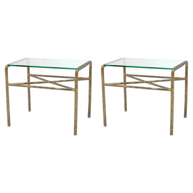 Metal Vintage Brass Finish and Glass Side Tables, Set of 2 For Sale - Image 7 of 7