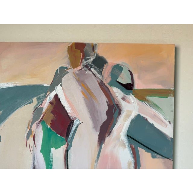 Wood Large Vintage Abstract Figurative Acrylic Painting on Canvas by Hamzik For Sale - Image 7 of 11